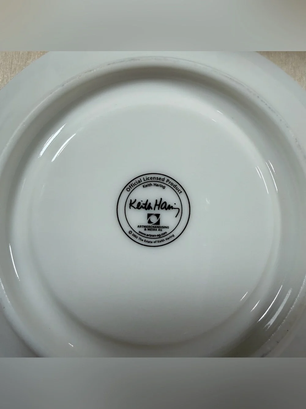Set Of 2 Keith Haring White Porcelain Coffee Saucers With Black Rim